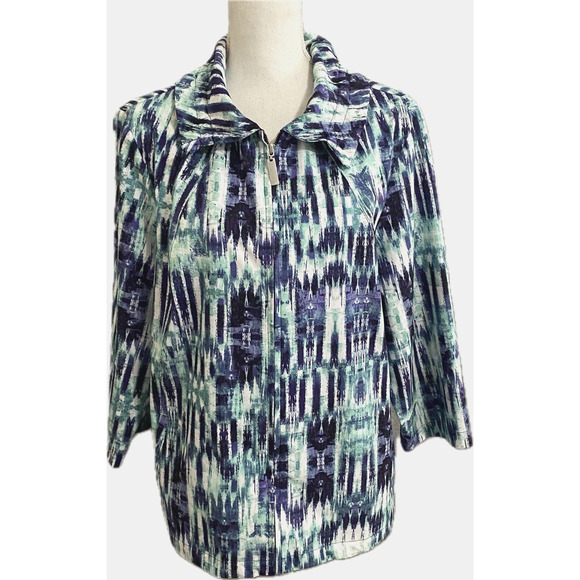 Chicos Jacket Womens Sz 3 US 16 Blue‎ Geometric Pockets Full Zip Weekends - Picture 1 of 10